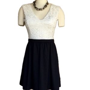 CANDIE'S | Sleeveless White with Gold Accent & Black Skirted Dress